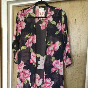 New with tags navy with pink floral kimono size small sheer lightweight